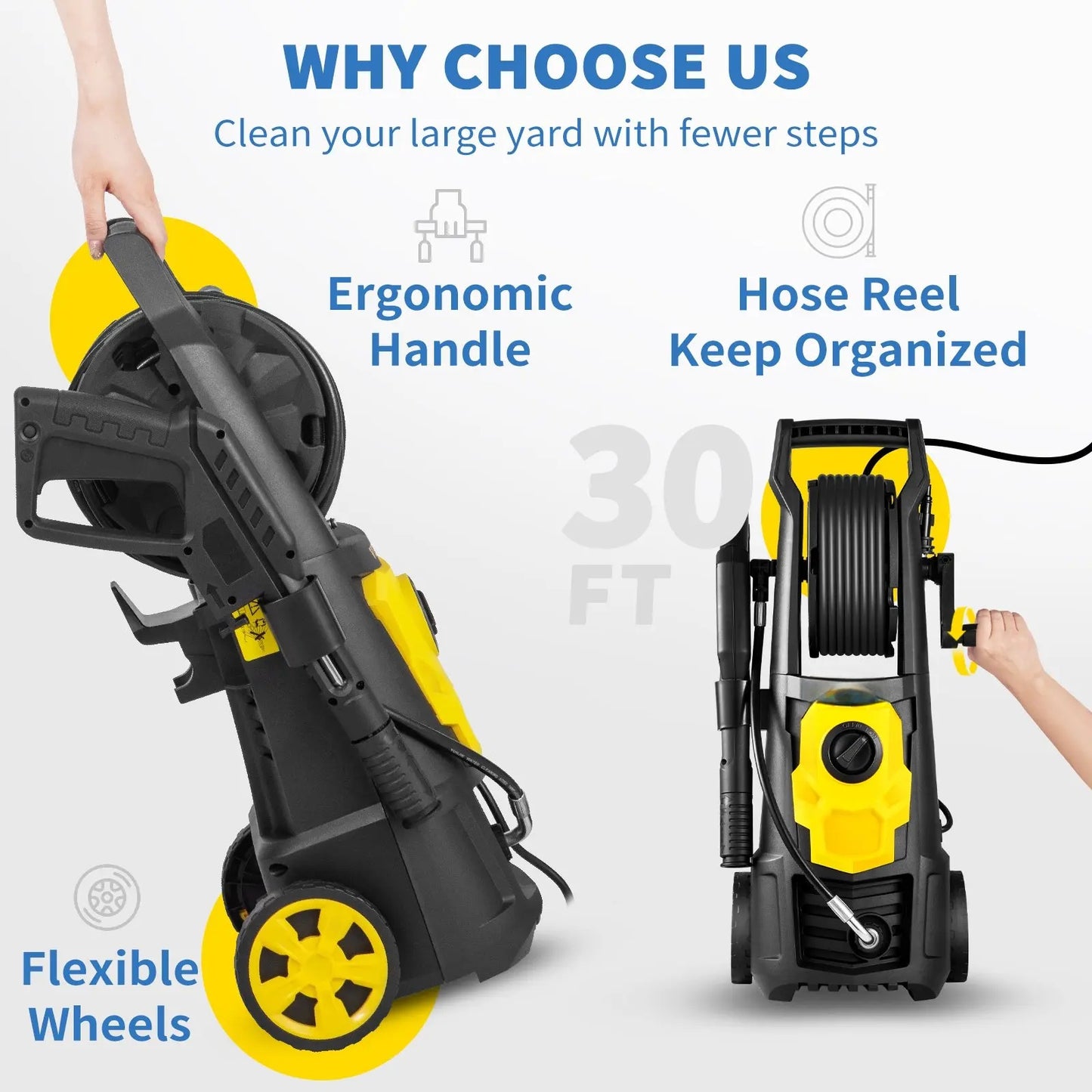 2000 PSI Electric Pressure Washer with 30 ft Hose & Foam Cannon