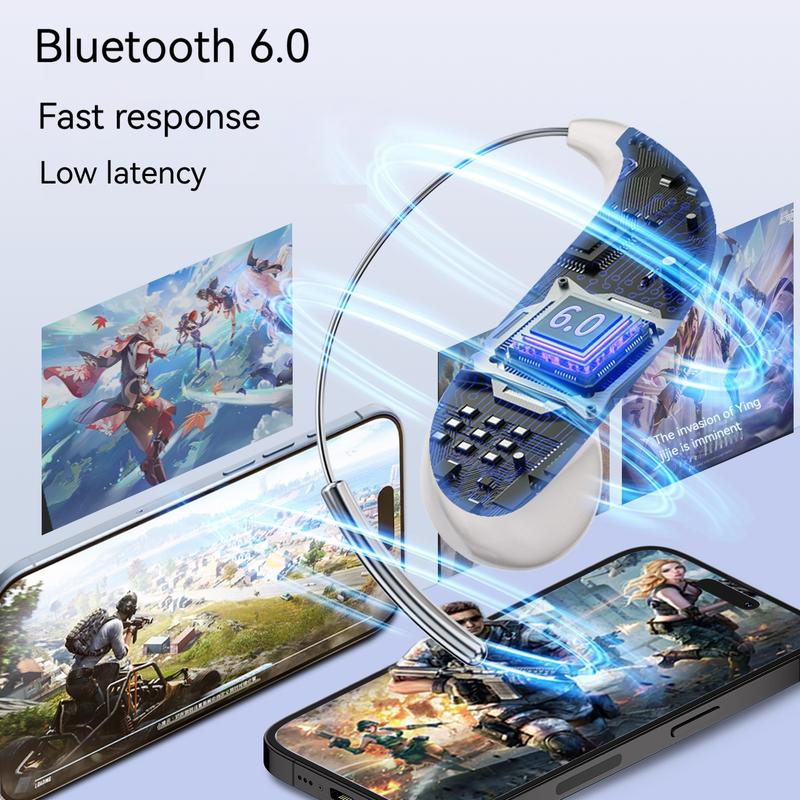 Open Ear Wireless Headphones with Earhook, Noise Cancelling Mic, 165H Playtime, Bluetooth 6.0