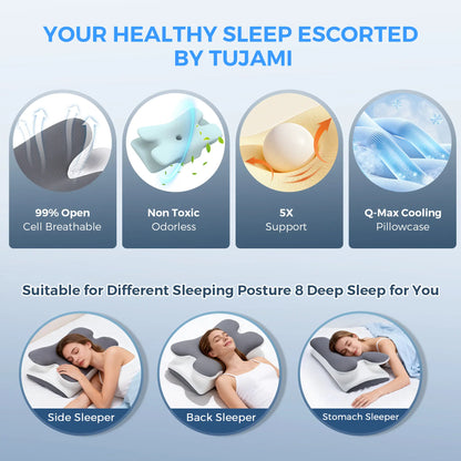 Cooling Memory Foam Neck Pillow – Adjustable Ergonomic Support – Cervical Pain Relief & Comfort