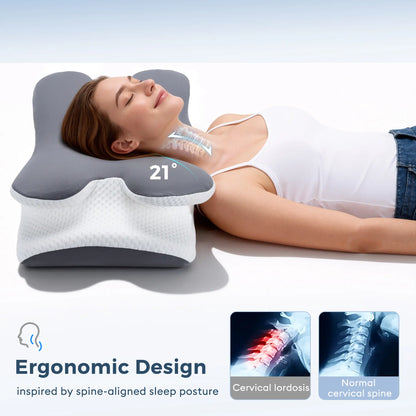 Cooling Memory Foam Neck Pillow – Adjustable Ergonomic Support – Cervical Pain Relief & Comfort