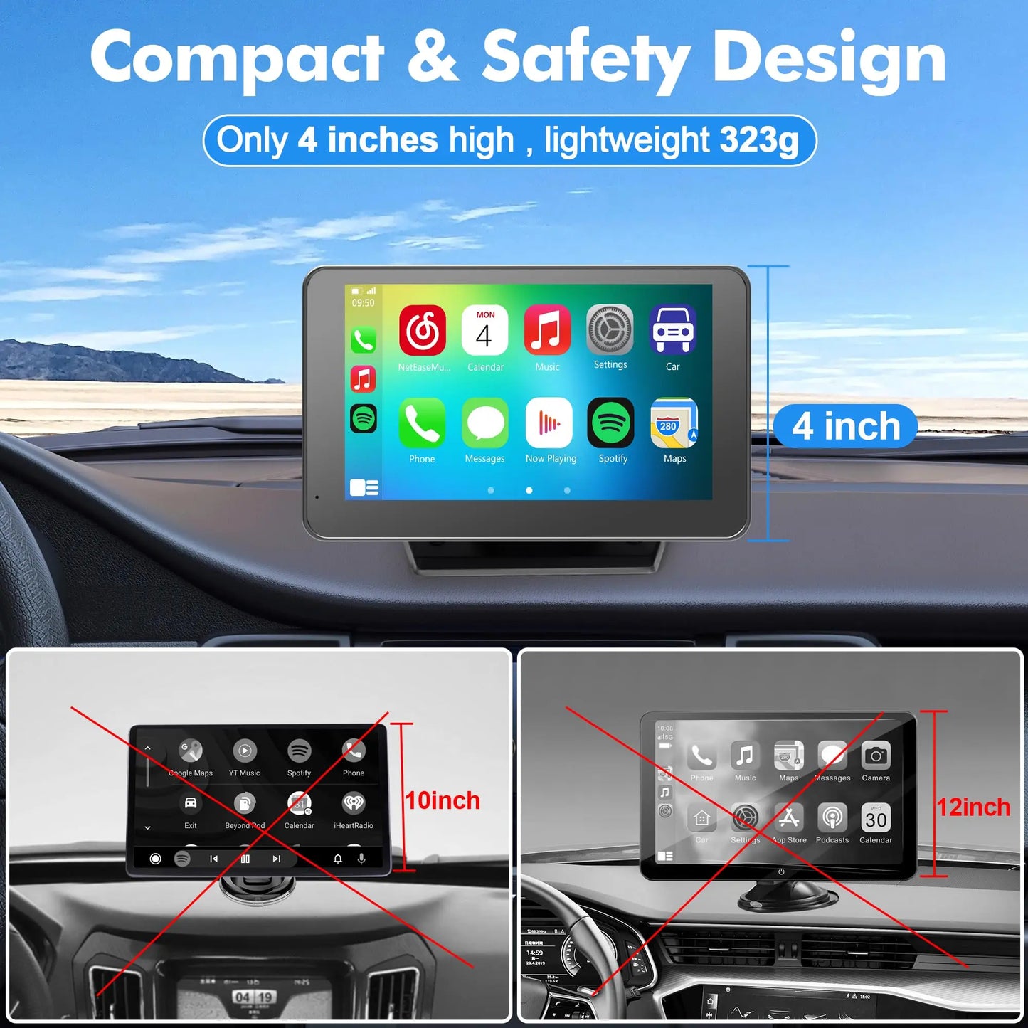 Wireless Car Screen with Touch Display for Android & iPhone