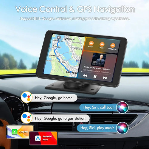 7" HD Portable Wireless CarPlay Screen with Android Auto