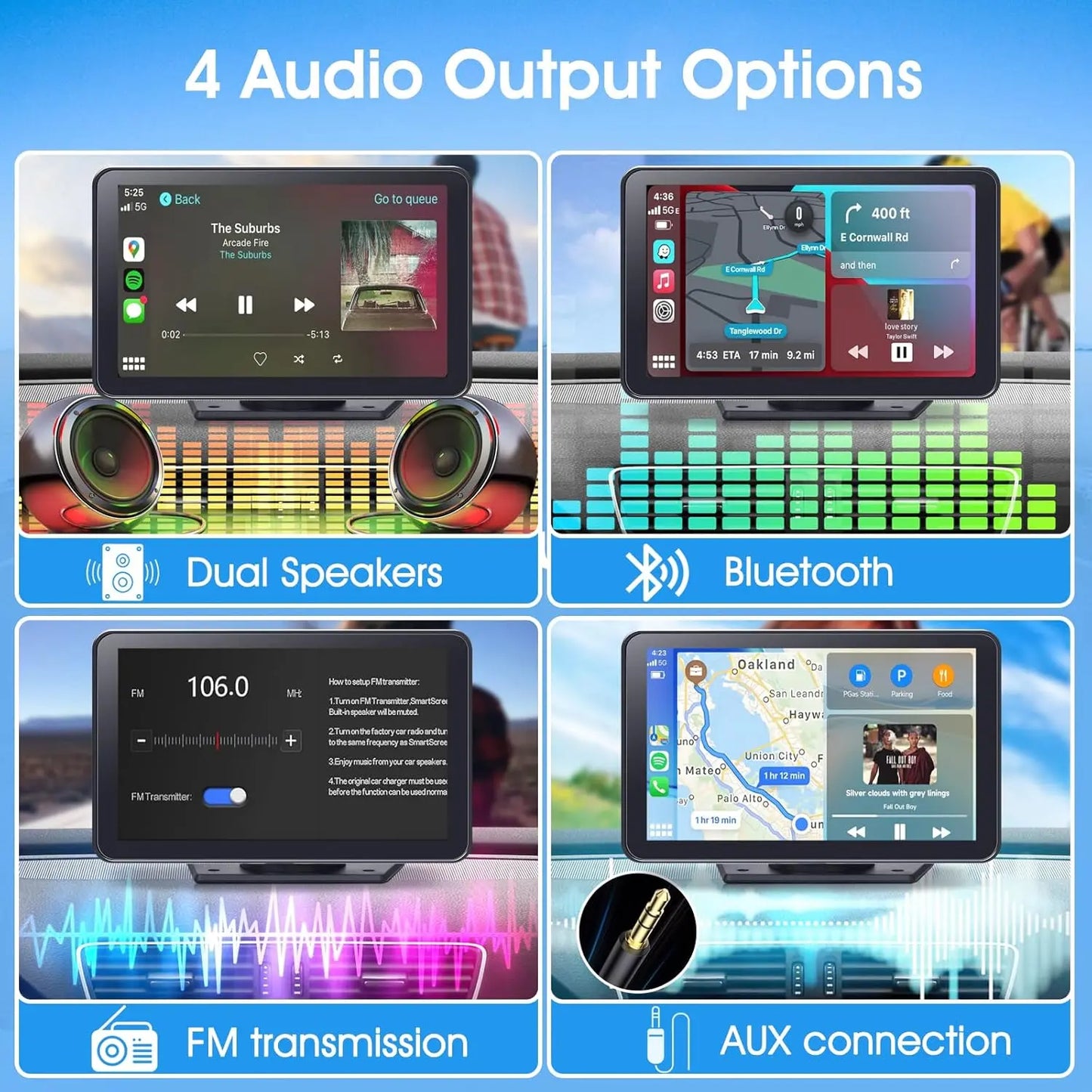 7" HD Portable Wireless CarPlay Screen with Android Auto