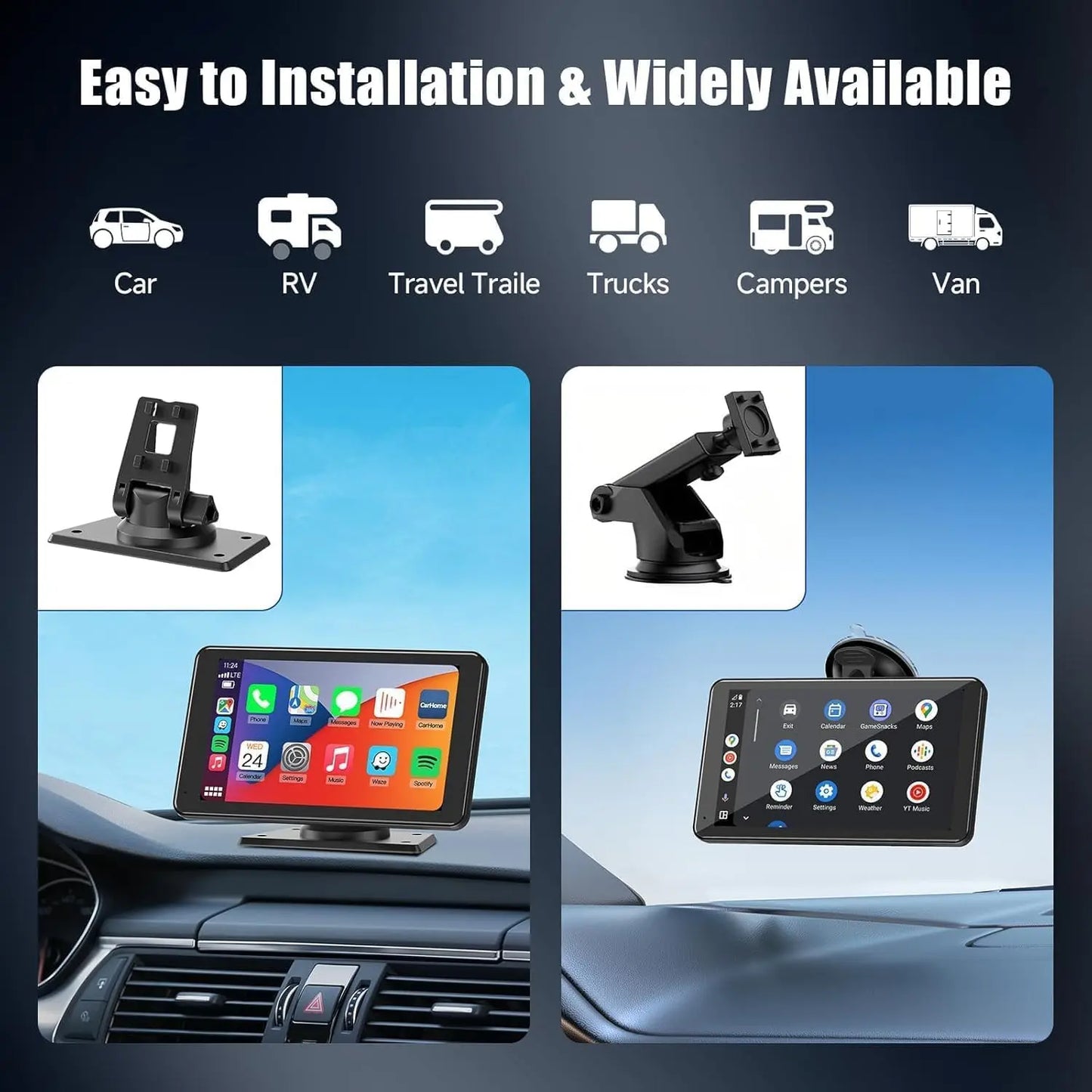 7" HD Portable Wireless CarPlay Screen with Android Auto