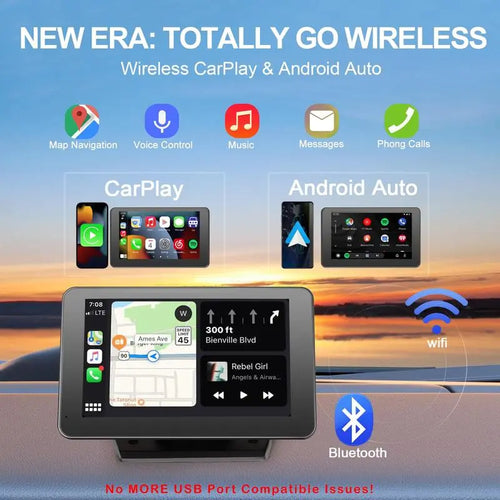 7" Portable Wireless Car Screen with Touch Display & Auto Connect