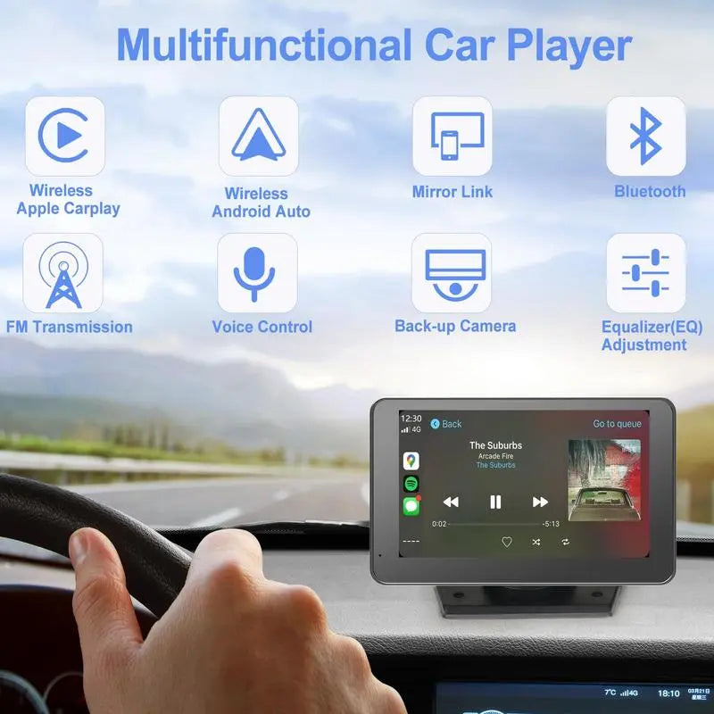 7" Portable Wireless Car Screen with Touch Display & Auto Connect