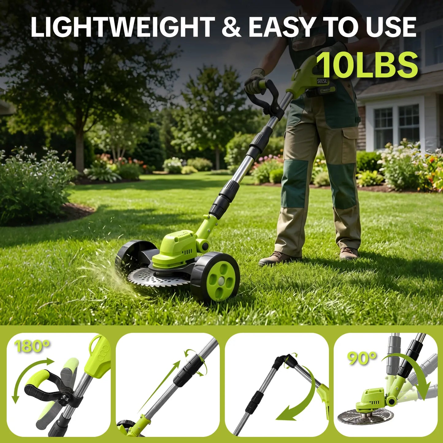 20V Cordless Weed Trimmer with 3 Cutting Accessories & Dual Batteries