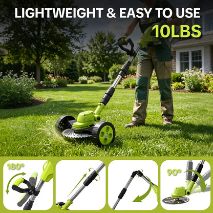 20V Cordless Weed Trimmer with 3 Cutting Accessories & Dual Batteries