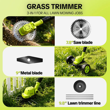 20V Cordless Weed Trimmer with 3 Cutting Accessories & Dual Batteries