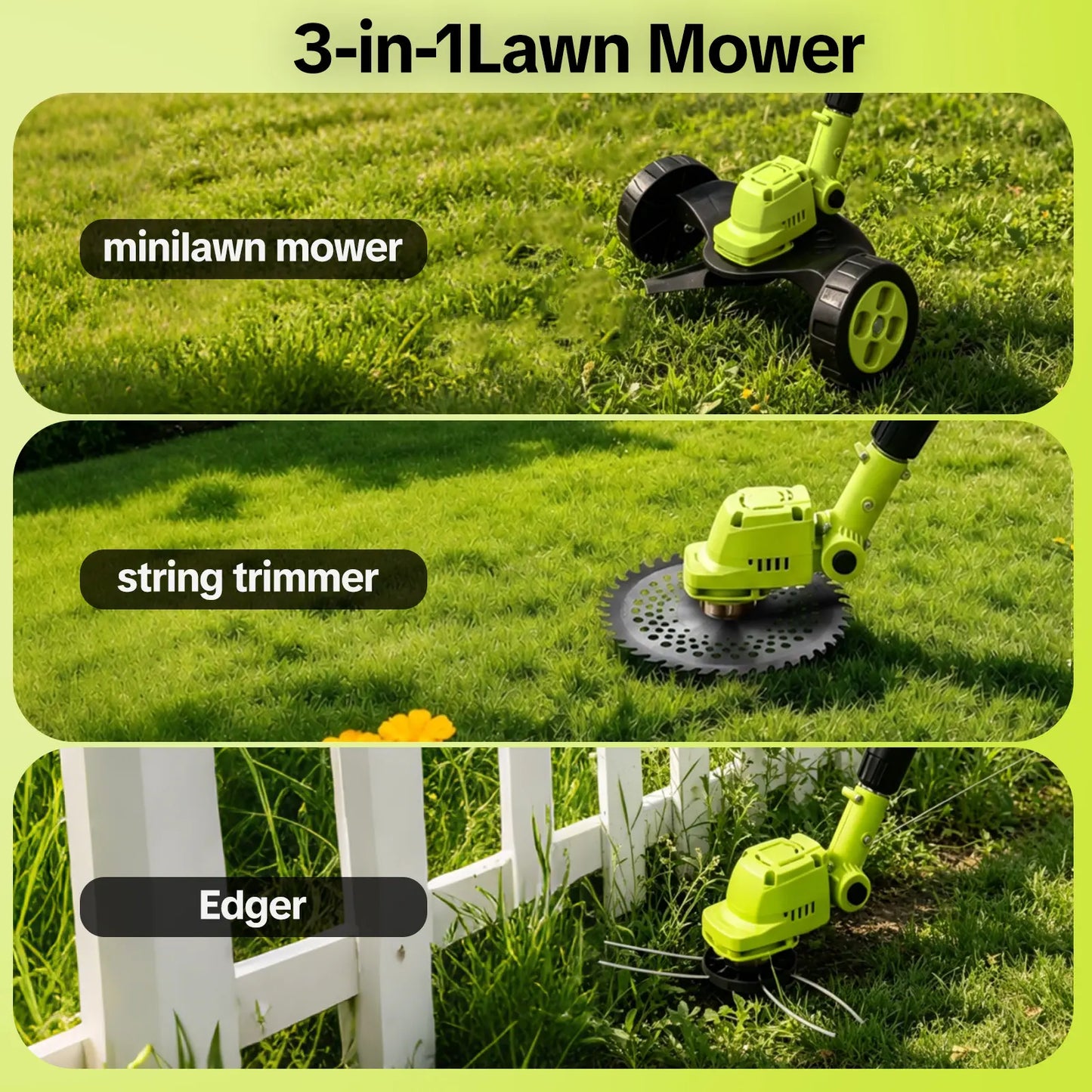 20V Cordless Weed Trimmer with 3 Cutting Accessories & Dual Batteries