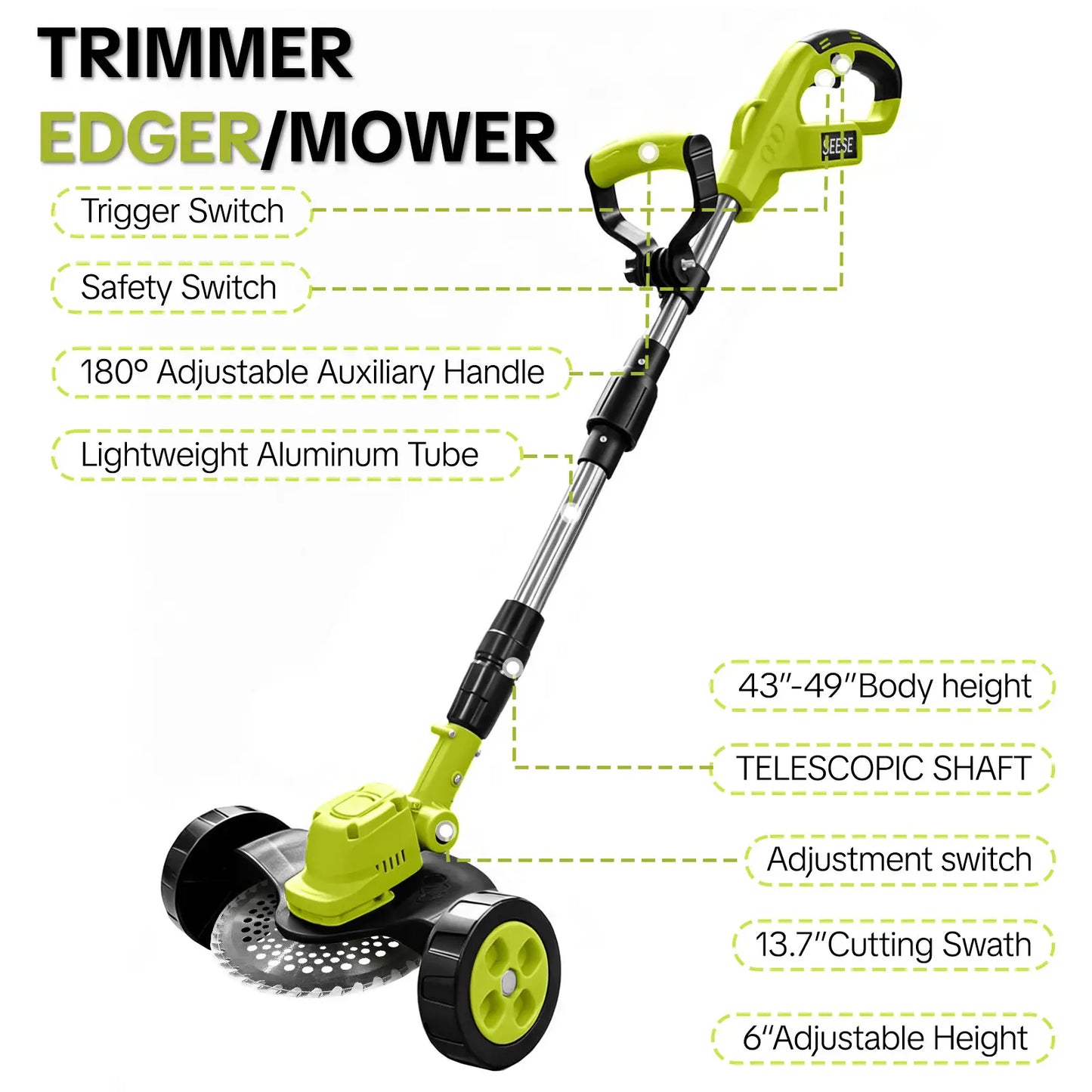 20V Cordless Weed Trimmer with 3 Cutting Accessories & Dual Batteries