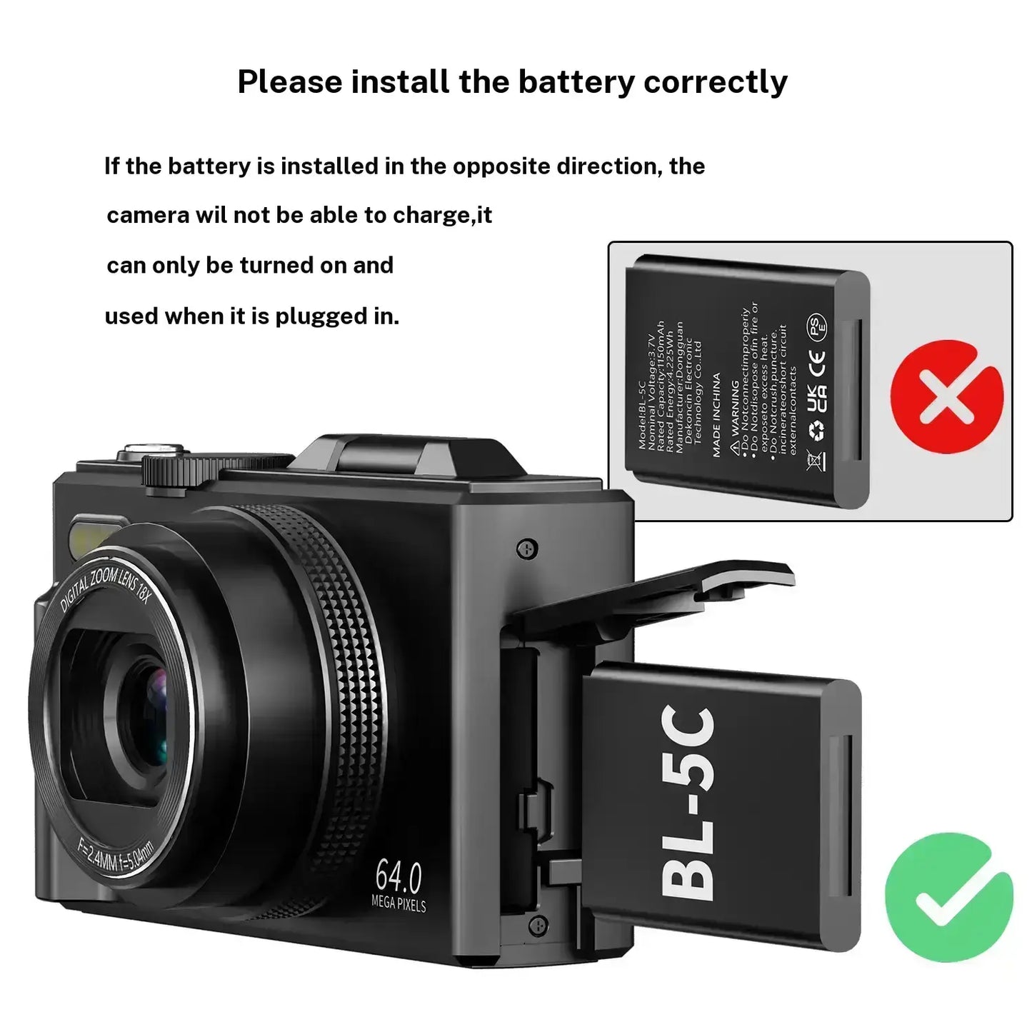 4K Digital Camera 64MP with 180° Flip Screen