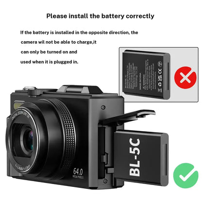 4K Digital Camera 64MP with 180° Flip Screen