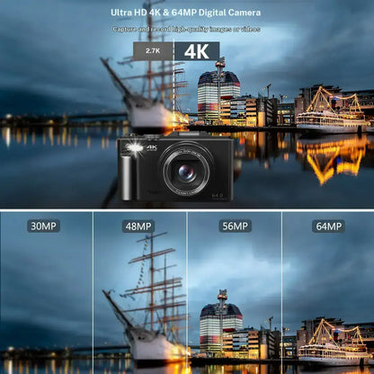 4K Digital Camera 64MP with 180° Flip Screen