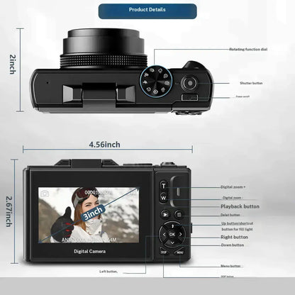 4K Digital Camera 64MP with 180° Flip Screen