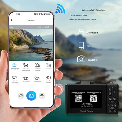4K Digital Camera 64MP with 180° Flip Screen